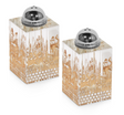 Crystal Salt and Pepper Holder with 4 sides Gold Jerusalem Plate 2x4" - LEHADAR