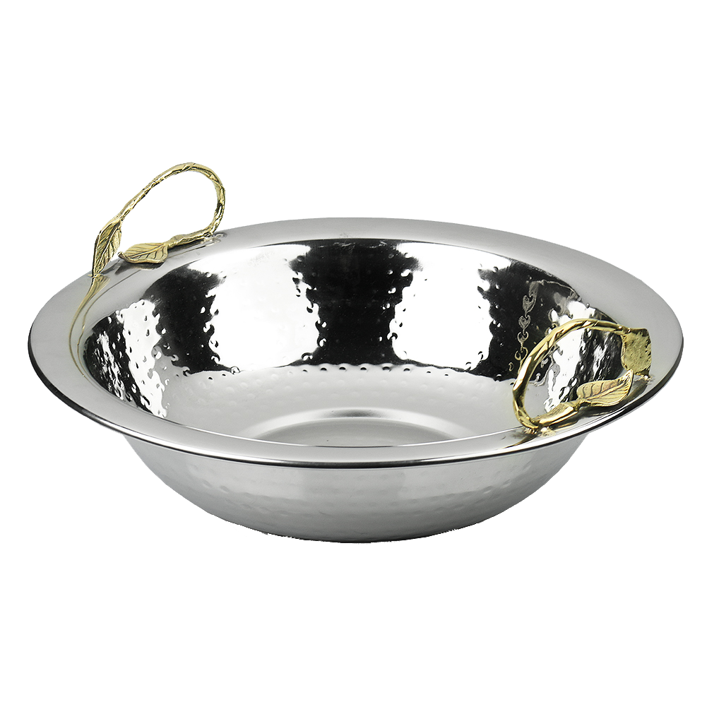 Stainless Steel Hammered Bowl With Bronze handles 14" - LEHADAR