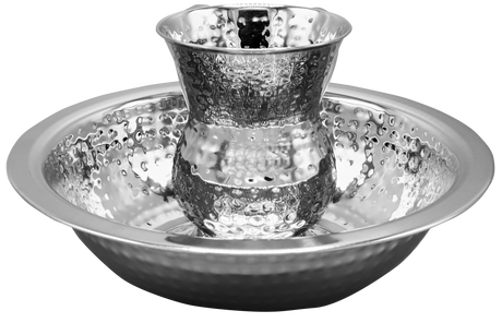 Washing Cup Set Hammered with wash cup on base - LEHADAR