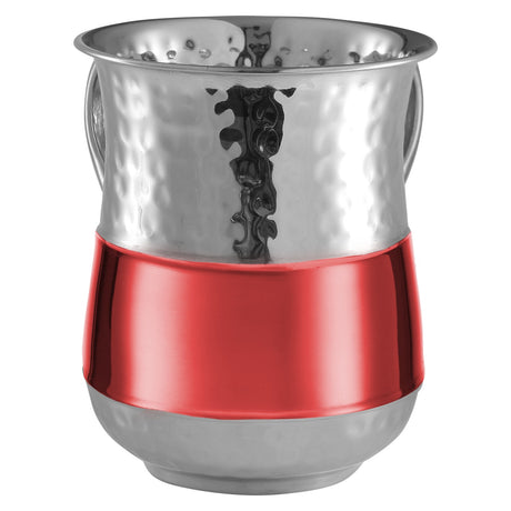Stainless Steel Washing Cup Hammered Red Stripe` - LEHADAR
