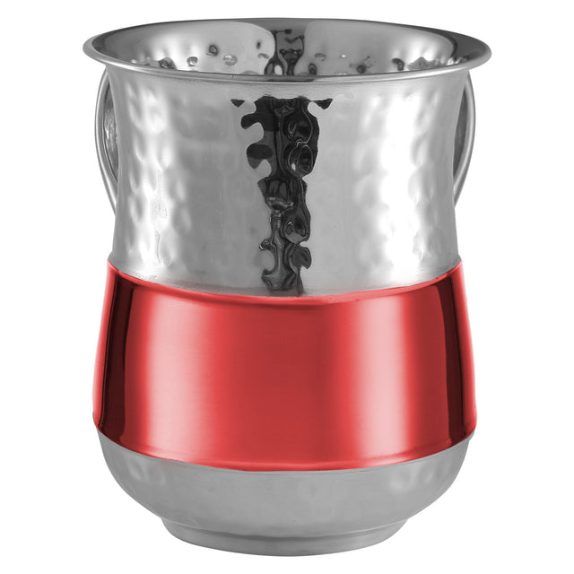 Stainless Steel Washing Cup Hammered Red Stripe` - LEHADAR