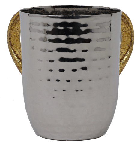 Washing Cup Stainless Steel Hammered With Gold handles - LEHADAR