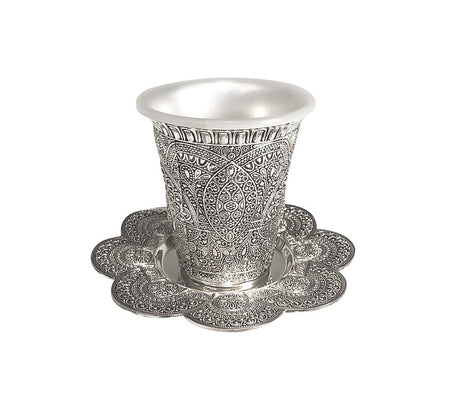 Kiddush Cup set Filigree Silver plate plastic insert included - LEHADAR