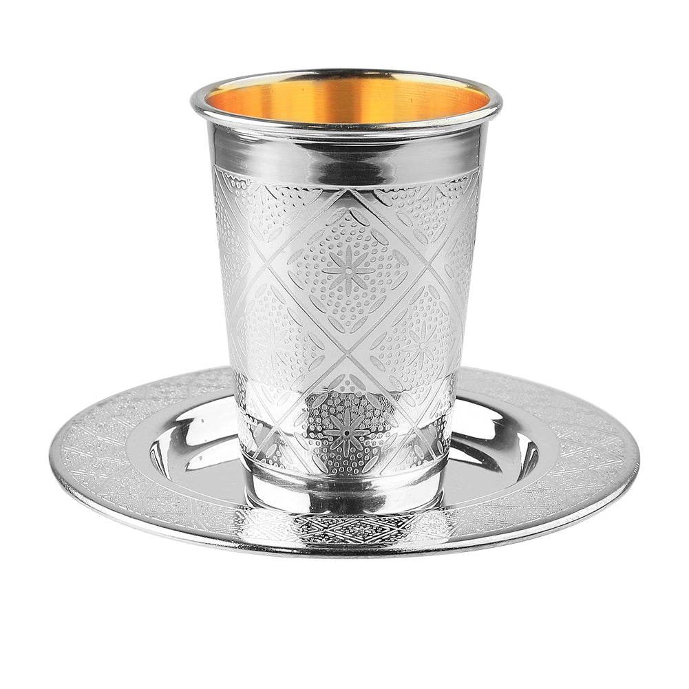 925 SC Kiddush Cup Set 3.5" Diamond (5.5 oz 165 ml) - LEHADAR