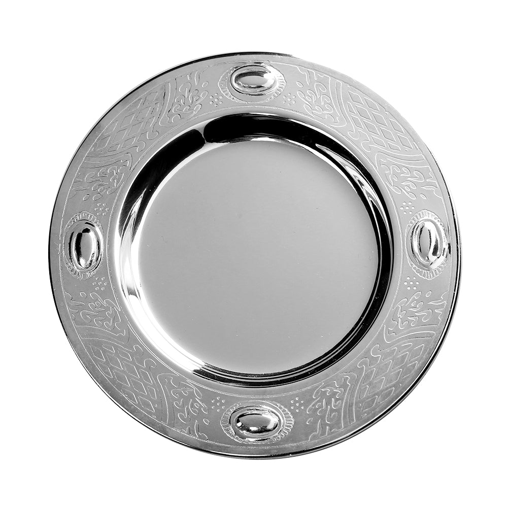 925 Silver Coated Tray For Kiddush Cup Oval Mini Diamond 5"