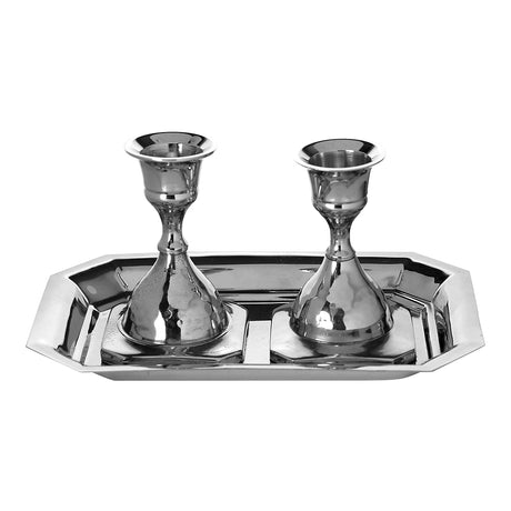 Candle Stick Set of 2 With Tray Nickel Plated 3" - LEHADAR