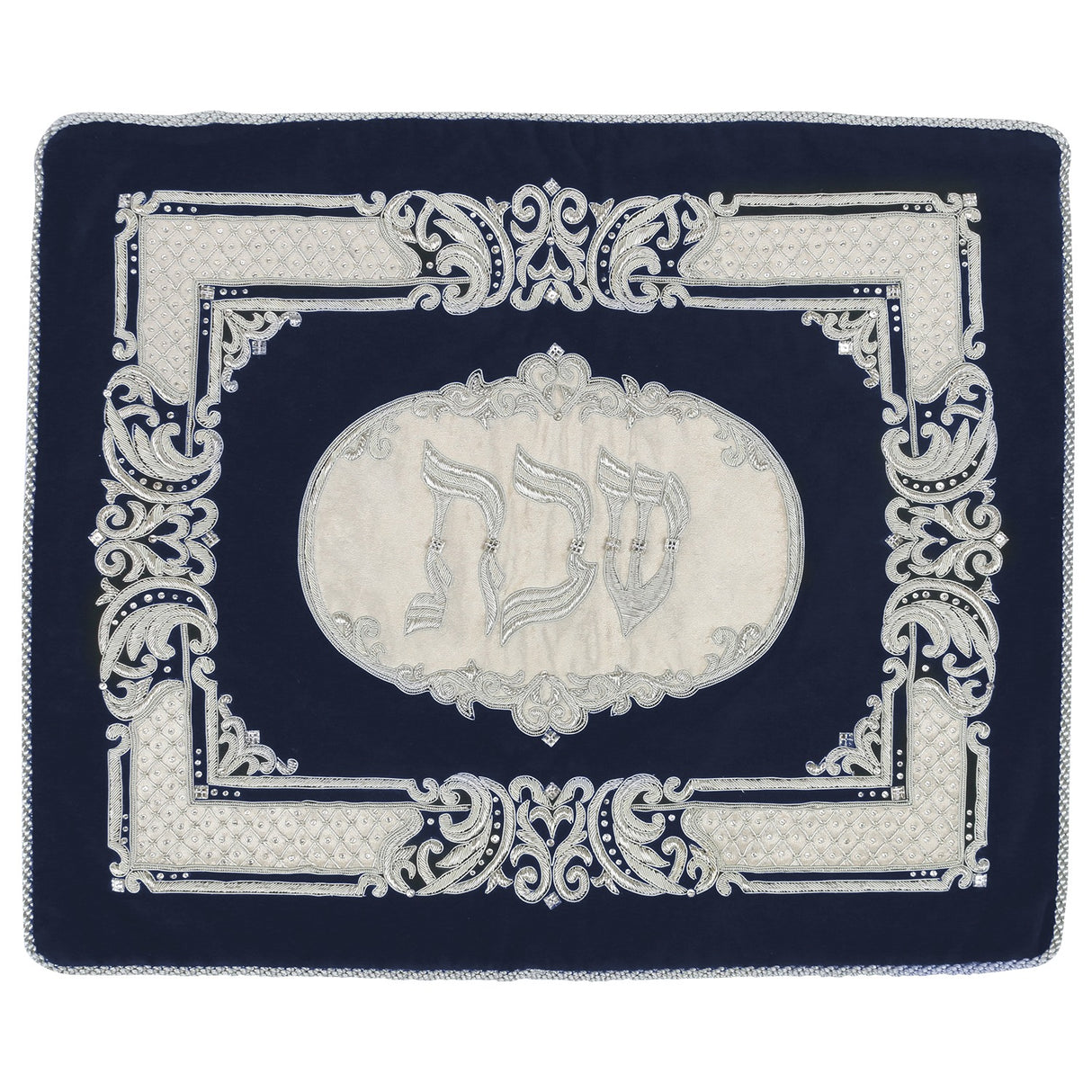 Challah Cover Velvet Navy W Crystal 21 x 24"