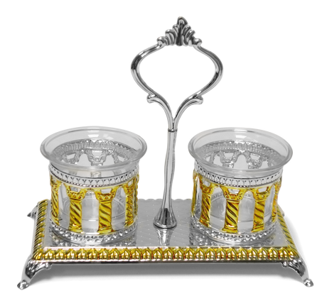 Salt & Pepper Holder Royal Palace Design Silver & Gold plated Double - LEHADAR