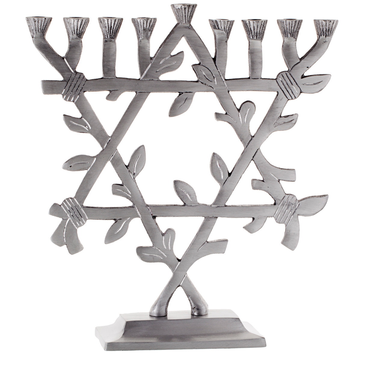 Menorah Standing With Star Of David Matt Silver 9"