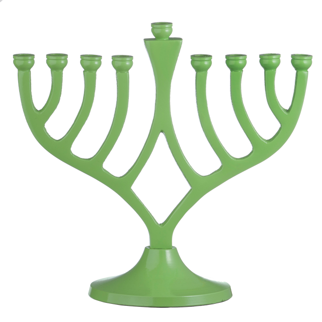 Classic Candle Menorah Green 7 " - LEHADAR