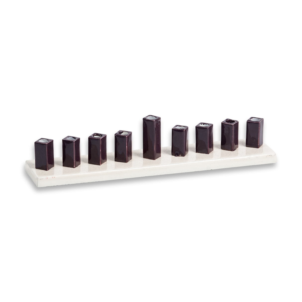Strip Menorah Enamel Finish Pearl And Black 9/14 x 2 x 2" - LEHADAR