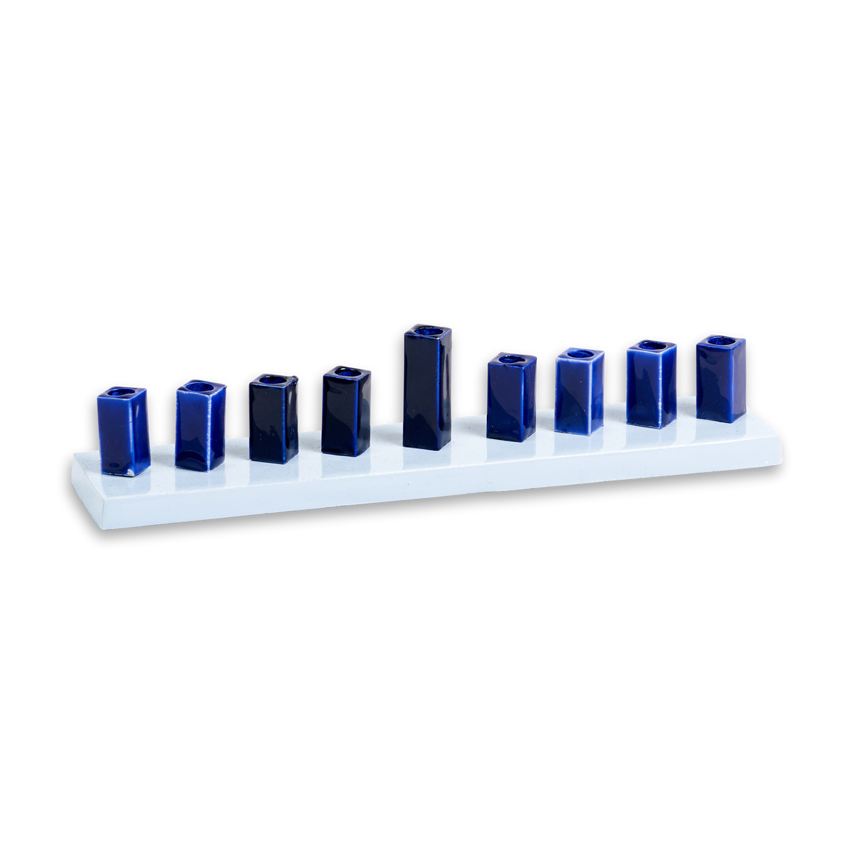 Strip Menorah Enamel Finish Purple And Navy 9/14 x 2 x 2" - LEHADAR