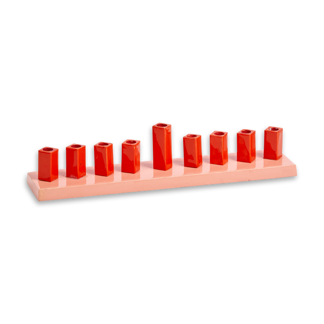 Strip Menorah Enamel Finish Orange 9/14 x 2 x 2" - LEHADAR