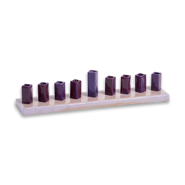 Strip Menorah Enamel Finish Purple 9/14 x 2 x 2" - LEHADAR