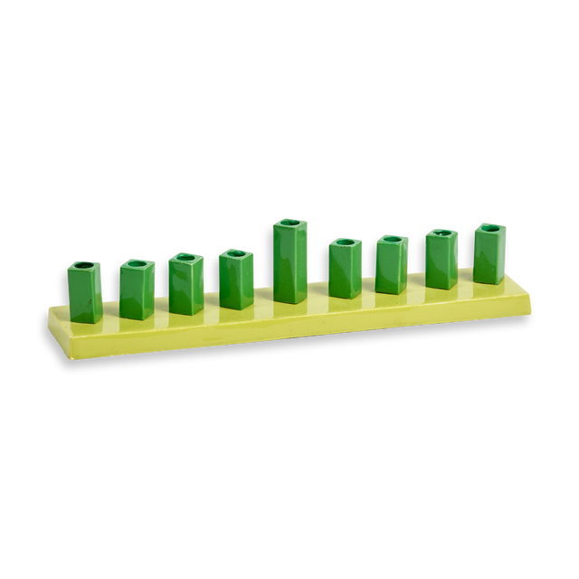 Strip Menorah Enamel Finish Green 9/14 x 2 x 2" - LEHADAR