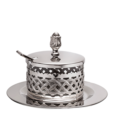 Honey Dish Silver Plated With Plate 4.5" H X 3.5" - LEHADAR