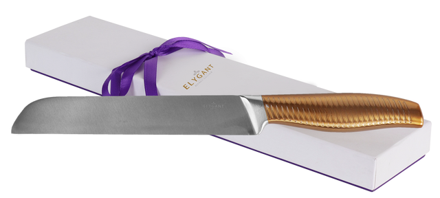 Swivel Striped Handle Knife Stainless Steel Gold Handle Non Serrated 13" - LEHADAR