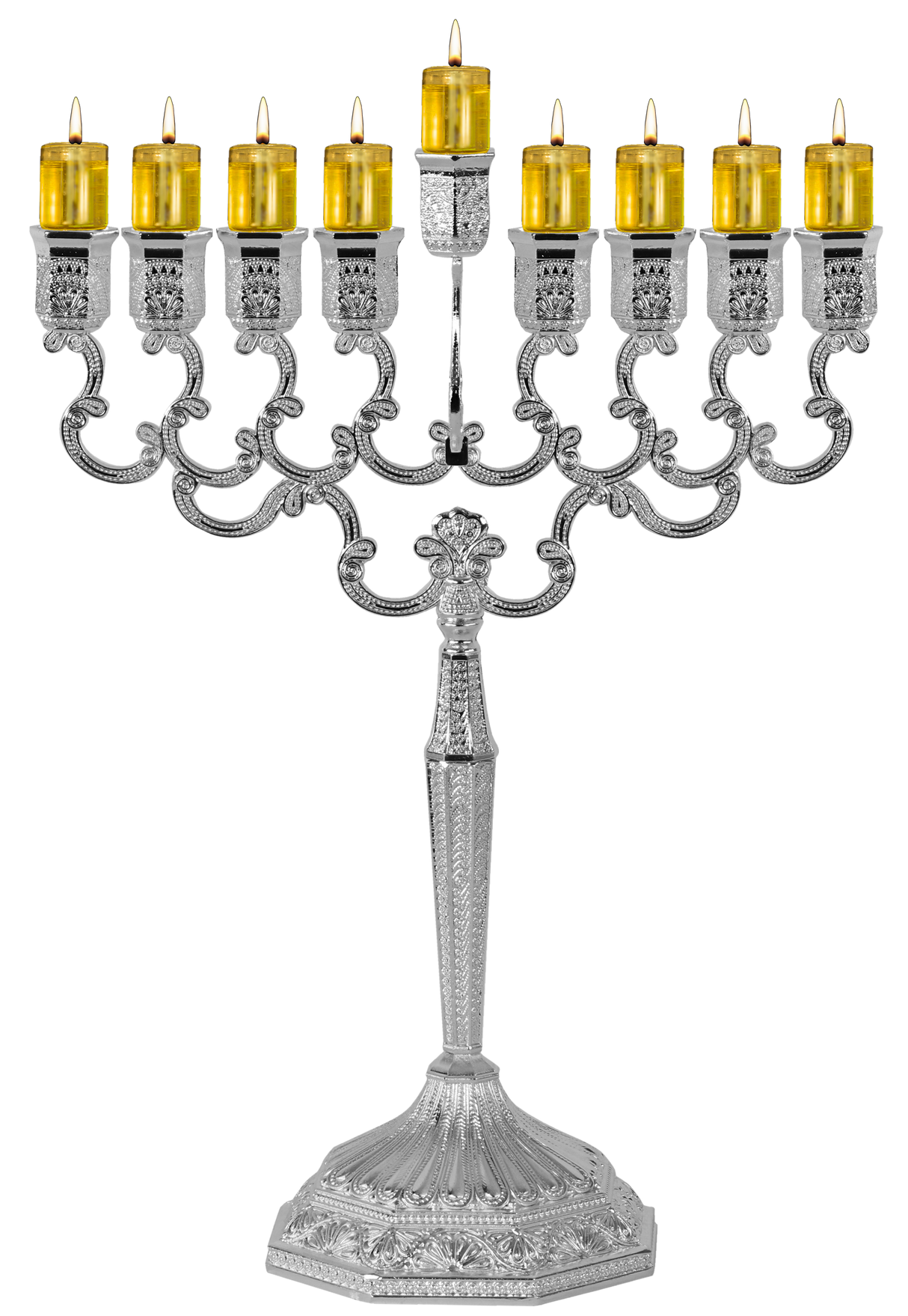 Silver Plated Oil Menorah Filigree Design Medium Size 11.5"