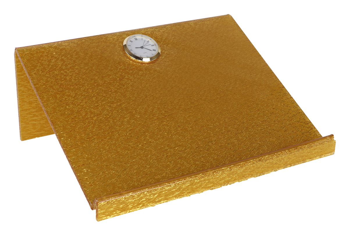 Acrylic Gold Glitter Book Holder With Clock 11.8 x 9"