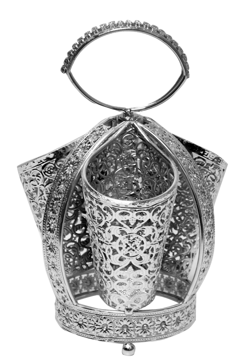 Cutlery Holder 3 Section Silver Plated With Diamonds 10x8" - LEHADAR