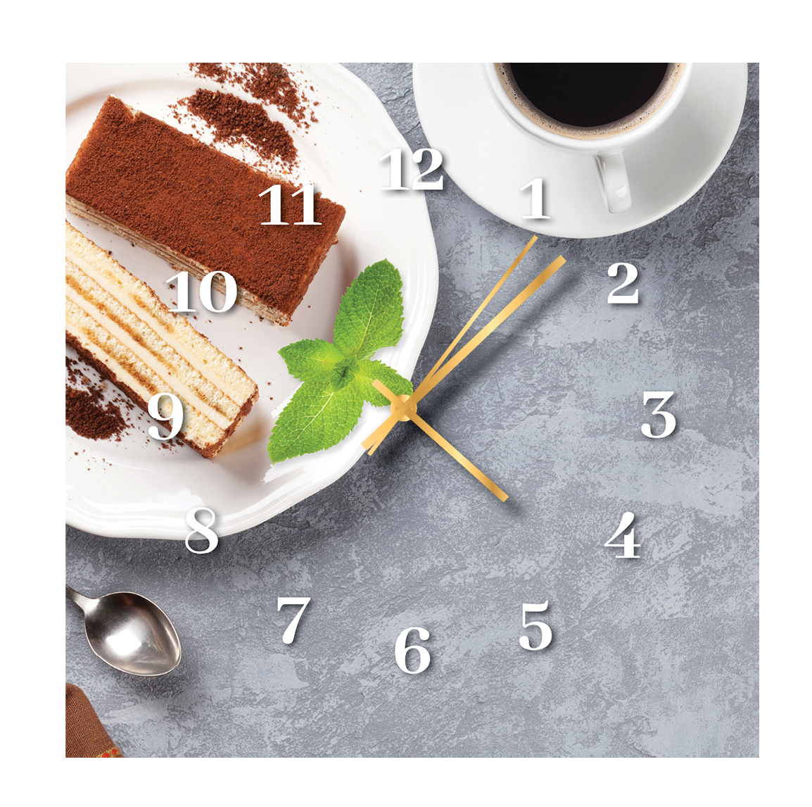 Square Kitchen Clock Sliced Cake Glass 12"