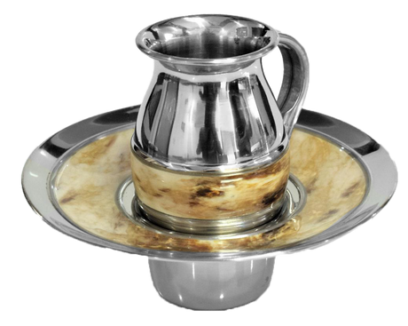 Stainless Steel Mayim Achronim With Beige Marble Design - LEHADAR