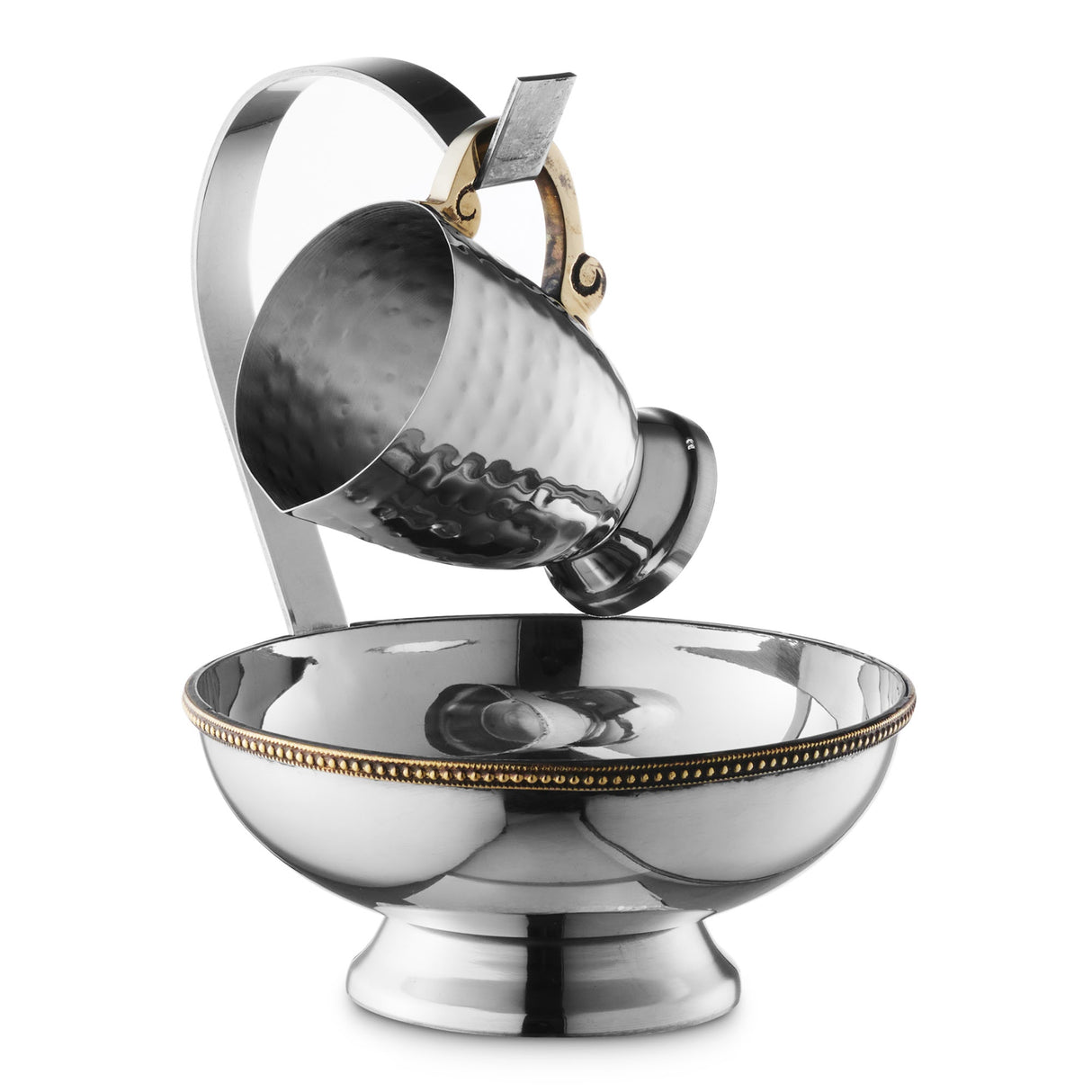 Hammered Stainless Steel Hanging Mayim Achronim With Gold Trim - LEHADAR