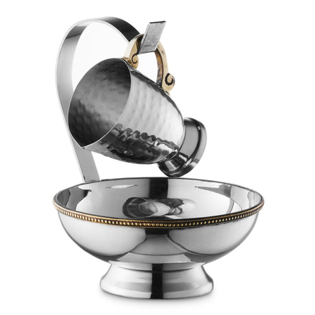 Hammered Stainless Steel Hanging Mayim Achronim With Gold Trim - LEHADAR