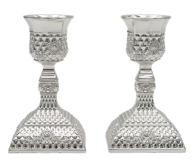 Classic Silver Plated Candlesticks - Tracery Design 4.5" - LEHADAR
