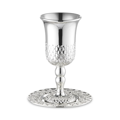 Silver Plated Kiddush Cup Set on Stem 6" tall - LEHADAR