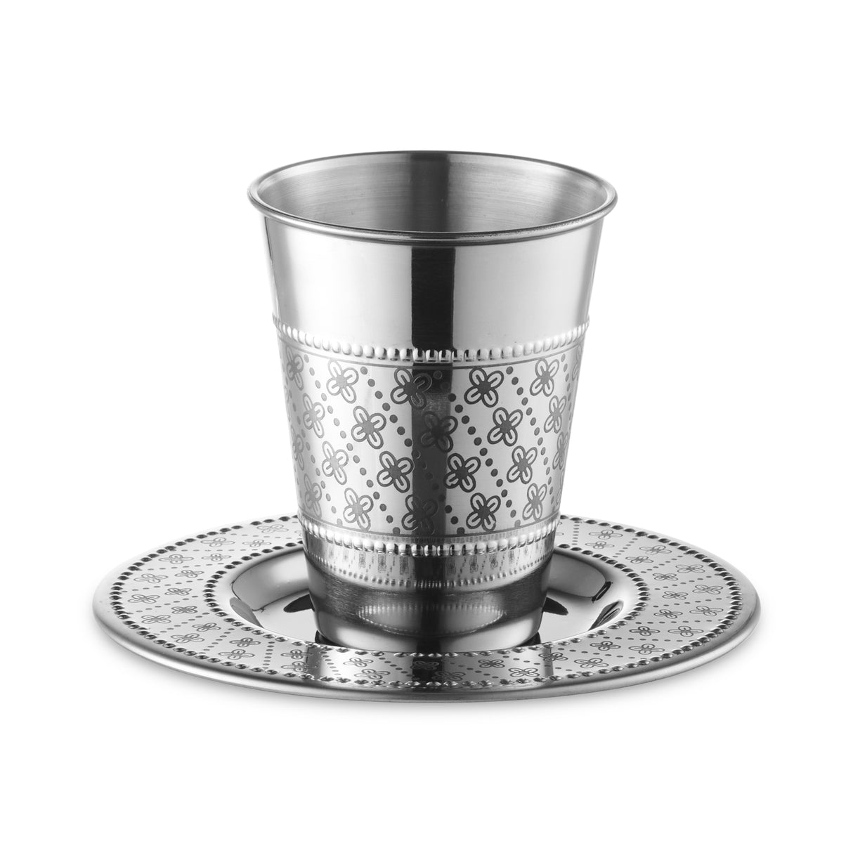 stainless Steel Kiddush Cup with Tray - Flower design - LEHADAR