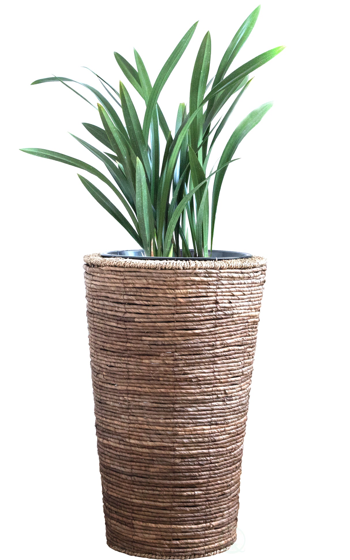 Wicker Banana Rope Tall Floor Planter with Metal Pot, Large - LEHADAR