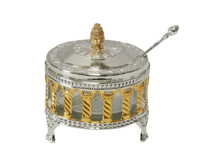 Silver and Gold plated Honey dish Royal palace design - LEHADAR