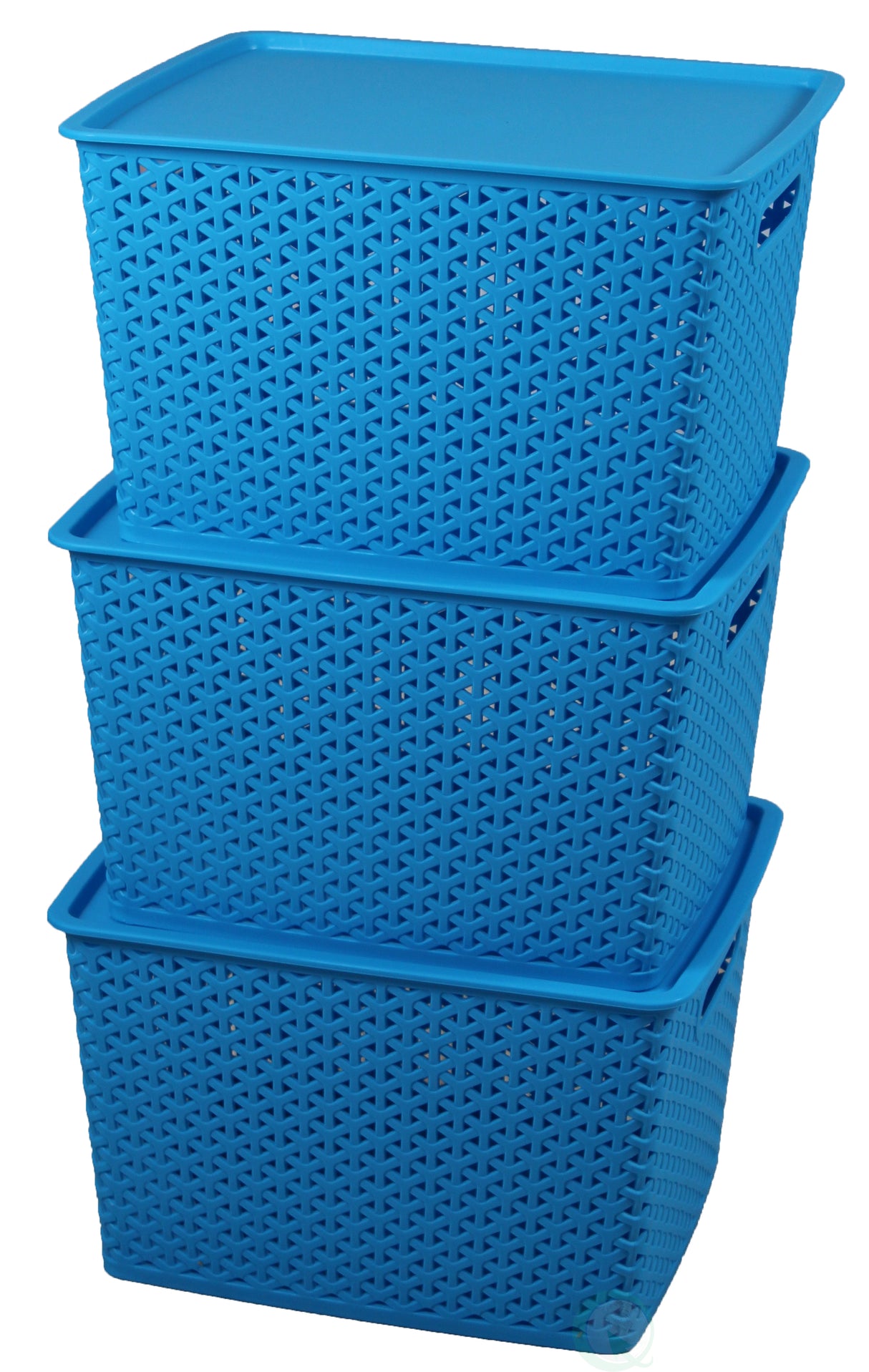 Plastic Blue Storage Container box with Lid, Set of 3 - LEHADAR