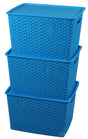 Plastic Blue Storage Container box with Lid, Set of 3 - LEHADAR