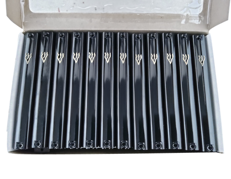 Case of 24 Black Plastic Mezuzah Covers-Gold 'Shin - LEHADAR