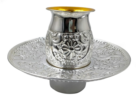 Silver Mayim Achronim cup 4.5"x3" bowl 9"x 3" - LEHADAR