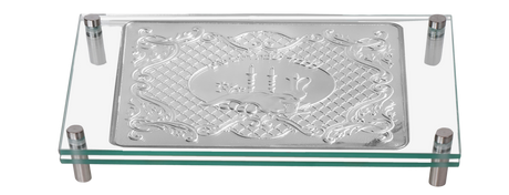 Silver Plated & Glass Challah Board - Silver Standoffs - LEHADAR