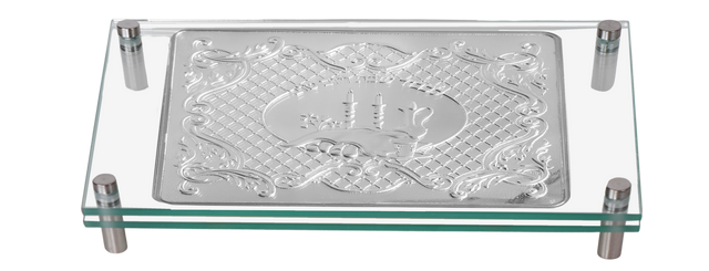 Silver Plated & Glass Challah Board - Silver Standoffs - LEHADAR