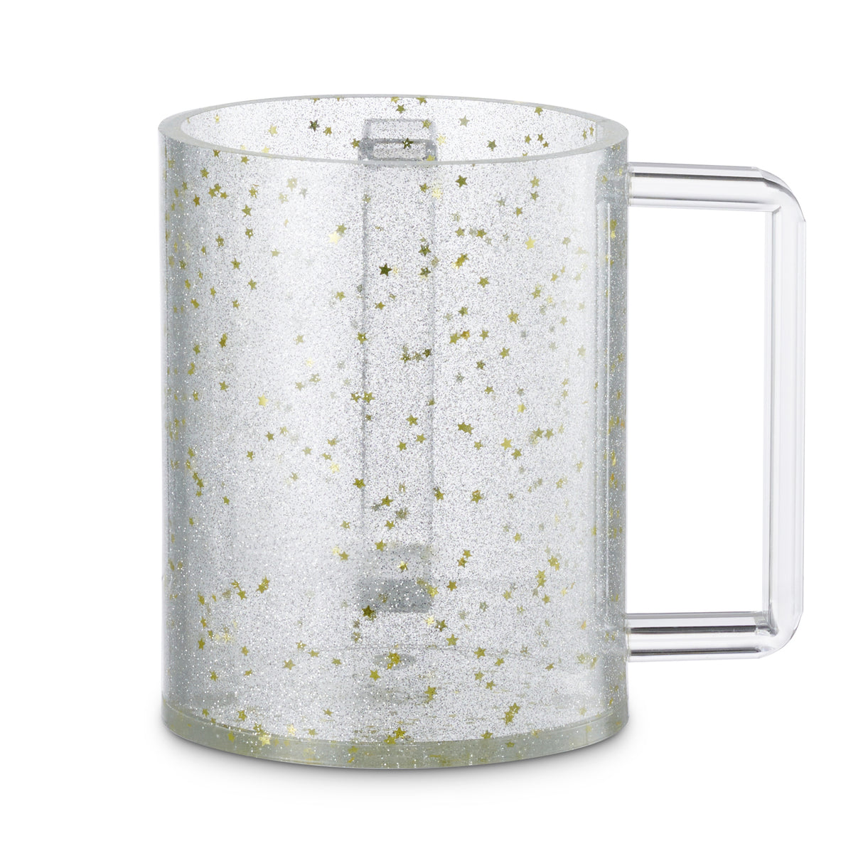 Acrylic Wash cup with Gold Glitter and Stars - Clear Handles