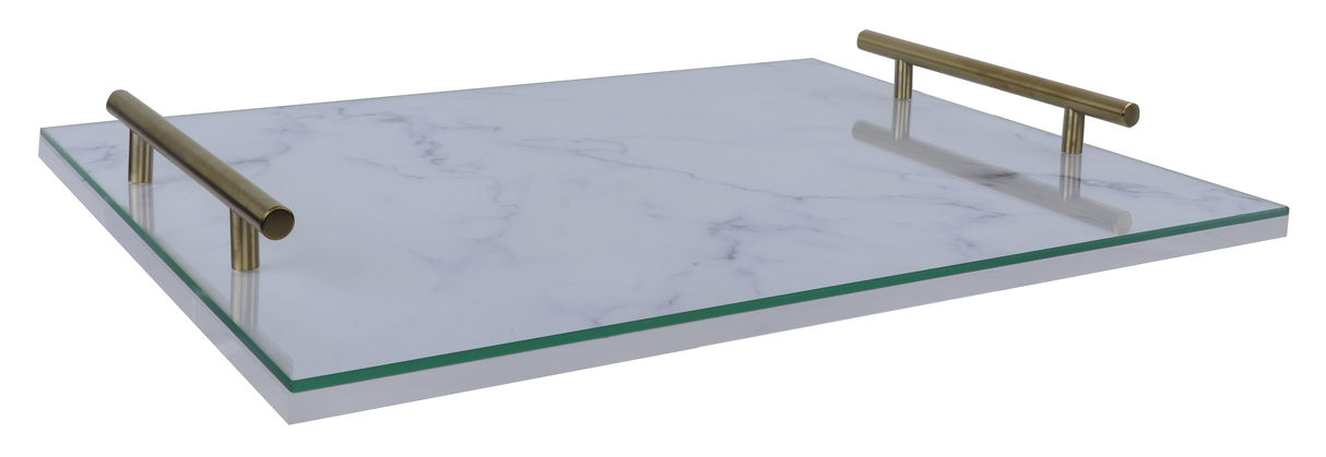 Marble & Glass Tray with Gold Handles