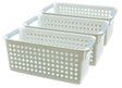 White Rectangular Plastic Shelf Organizer Basket with Handles Set of 3 - LEHADAR