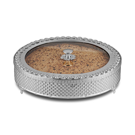 Matzah Holder Wave Design Silver Plated With Lucite cover 13 w X4.5 H " - LEHADAR