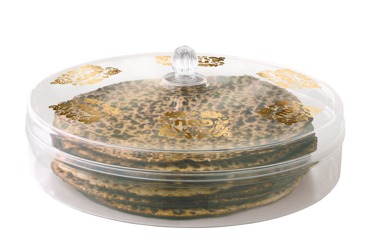 Matzah Holder Round With Gold Pasech Acrylic 12" - LEHADAR