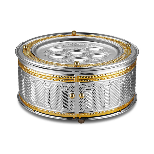 Seder Plate 3 Tier Silver Plated & Gold Royal Palace Design 6"H x 15" W - LEHADAR