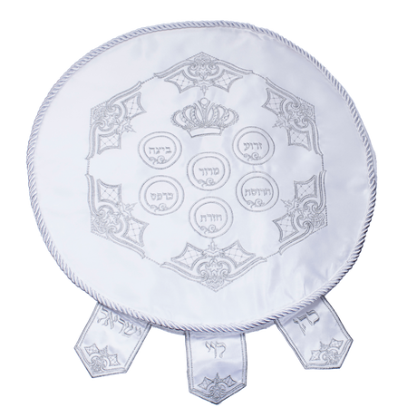 Matzah Cover White Satin 3 Pockets With Hard Plastic 18" - LEHADAR