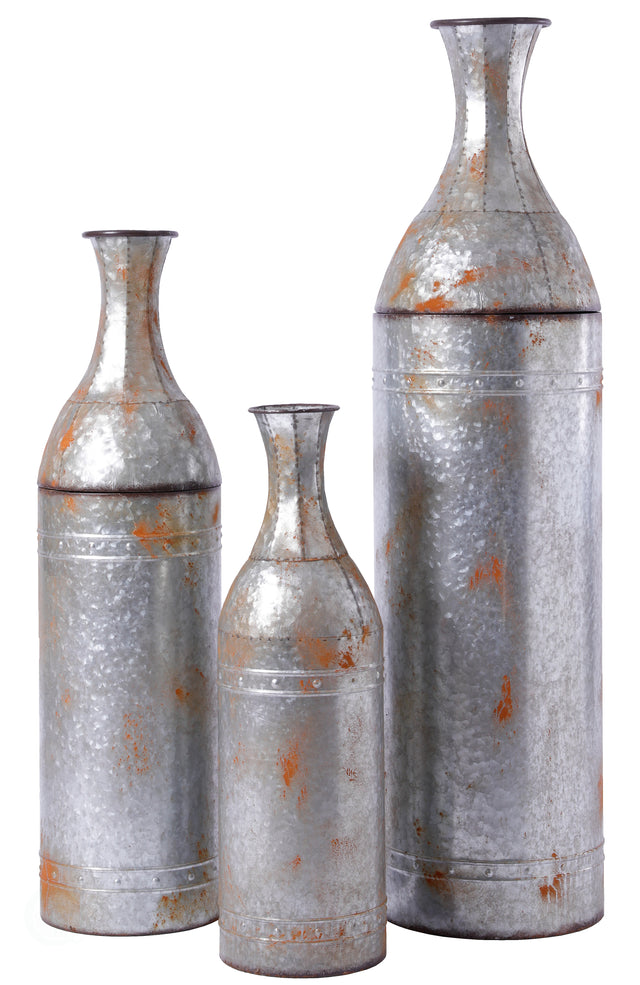 Rustic Farmhouse Style Galvanized Metal Floor Vase Decoration, Set of 3 - LEHADAR