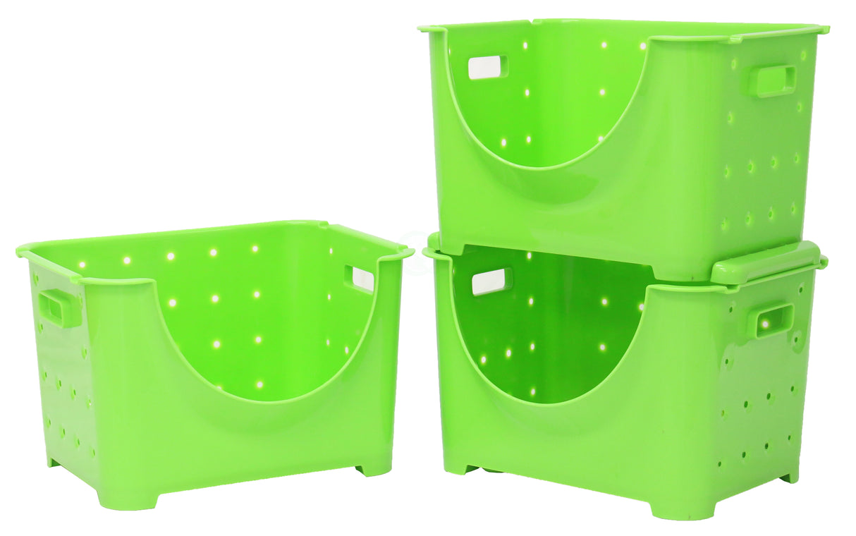 Stackable Plastic Storage Container, Set of 3 Green - LEHADAR