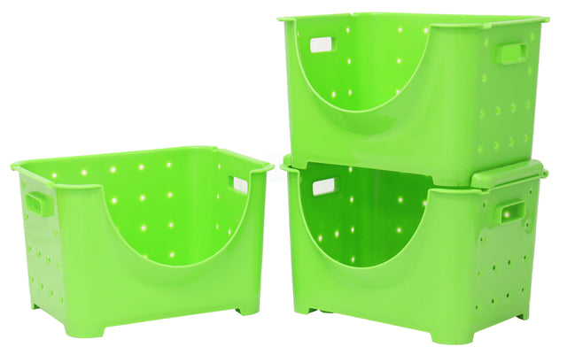 Stackable Plastic Storage Container, Set of 3 Green - LEHADAR
