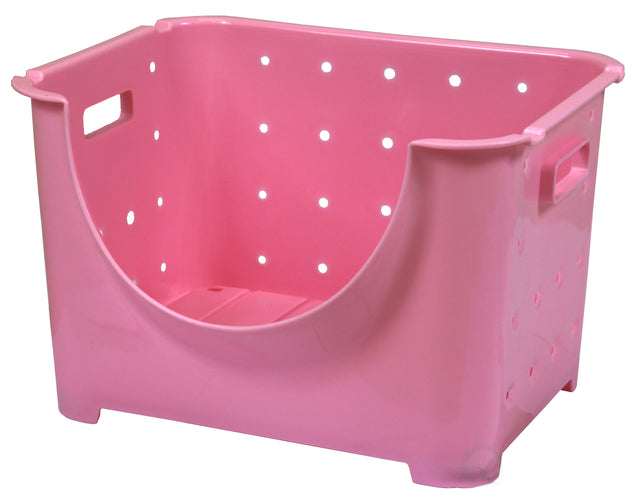 Stackable Plastic Storage Container, Pink Stacking Bins - LEHADAR